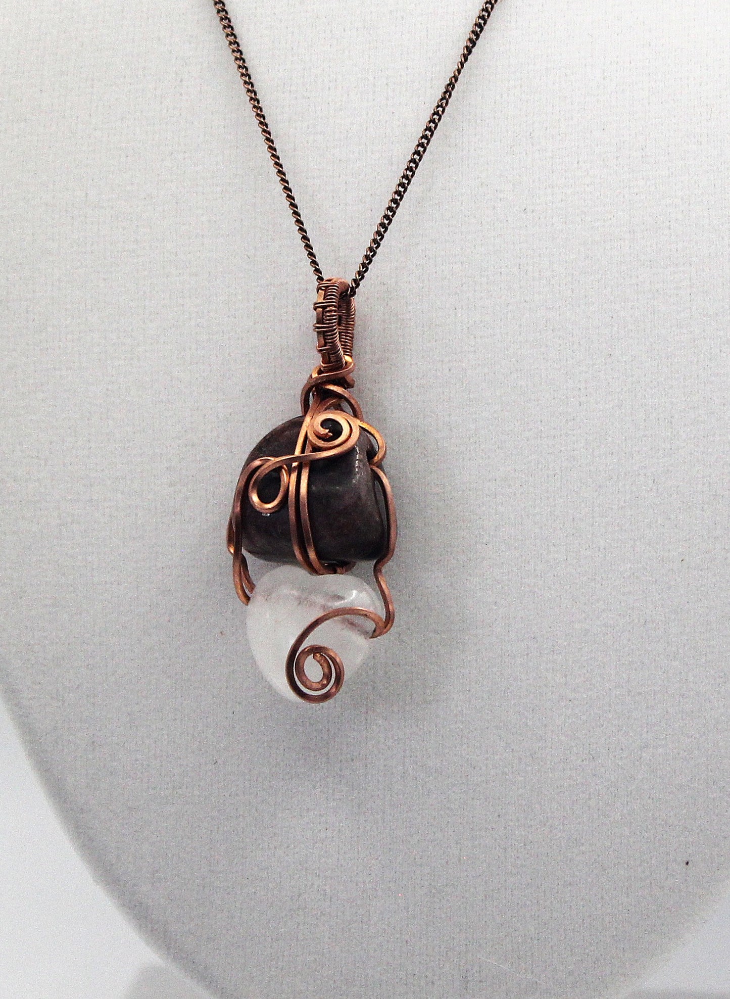 Raw Copper Rhodonite and Quartz Pendant Necklace – Grounded Heart & Clear Energy