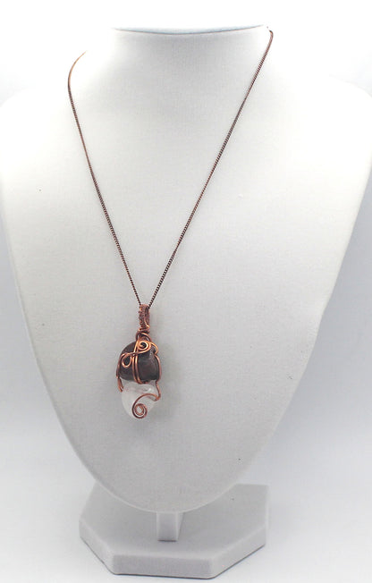 Raw Copper Rhodonite and Quartz Pendant Necklace – Grounded Heart & Clear Energy