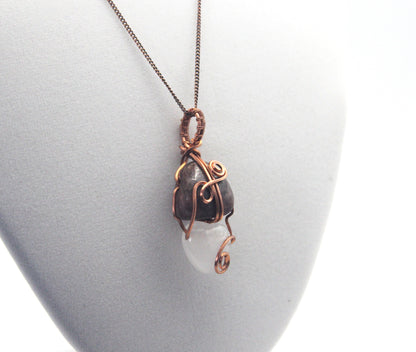 Raw Copper Rhodonite and Quartz Pendant Necklace – Grounded Heart & Clear Energy