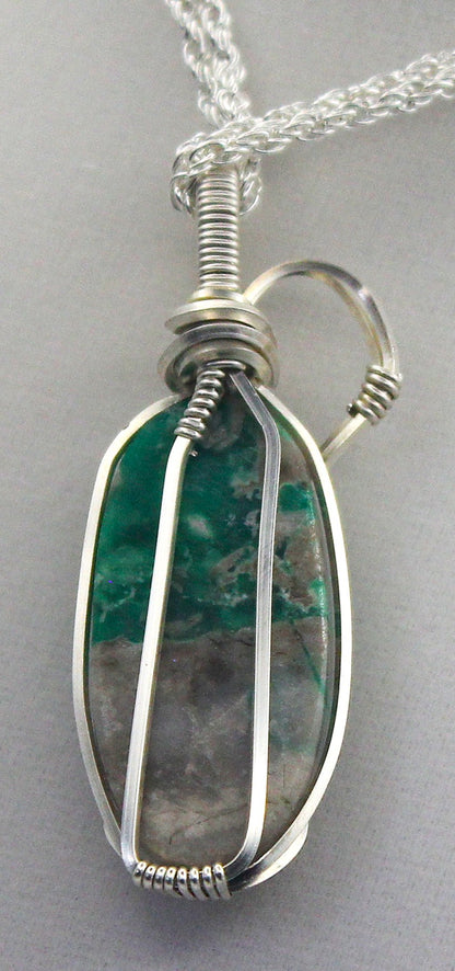 Silver .999 Fine Chrysoprase in Matrix Handmade Pendant Necklace – Heart-Centered Green Gemstone Jewelry for Emotional Renewal & Growth