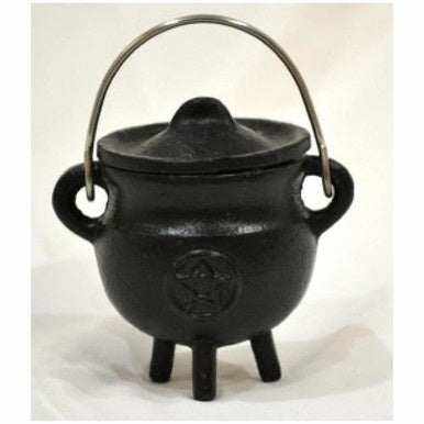 Pentacle Cast Iron Cauldron with Lid