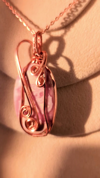 Raw Copper Rhodochrosite Pendant Necklace – Emotional Healing & Heart-Centered Energy