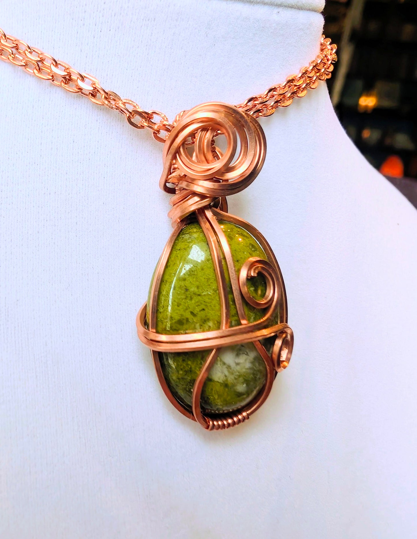 Raw Copper Unakite Pendant Necklace