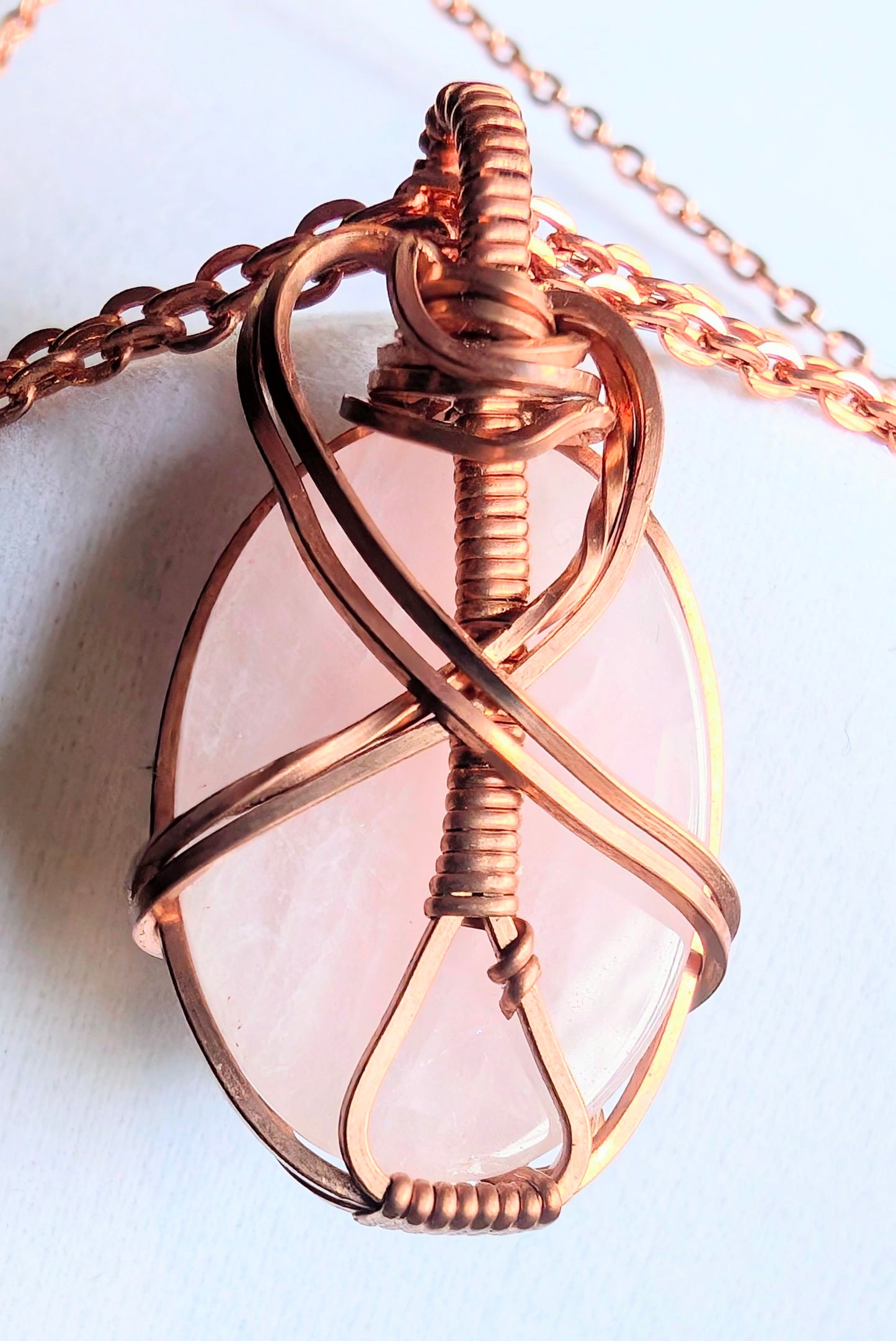 Raw Copper Rose Quartz Pendant Necklace