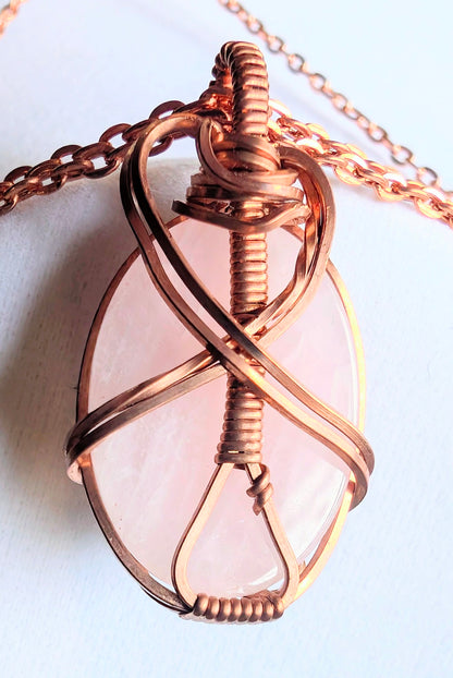 Raw Copper Rose Quartz Pendant Necklace