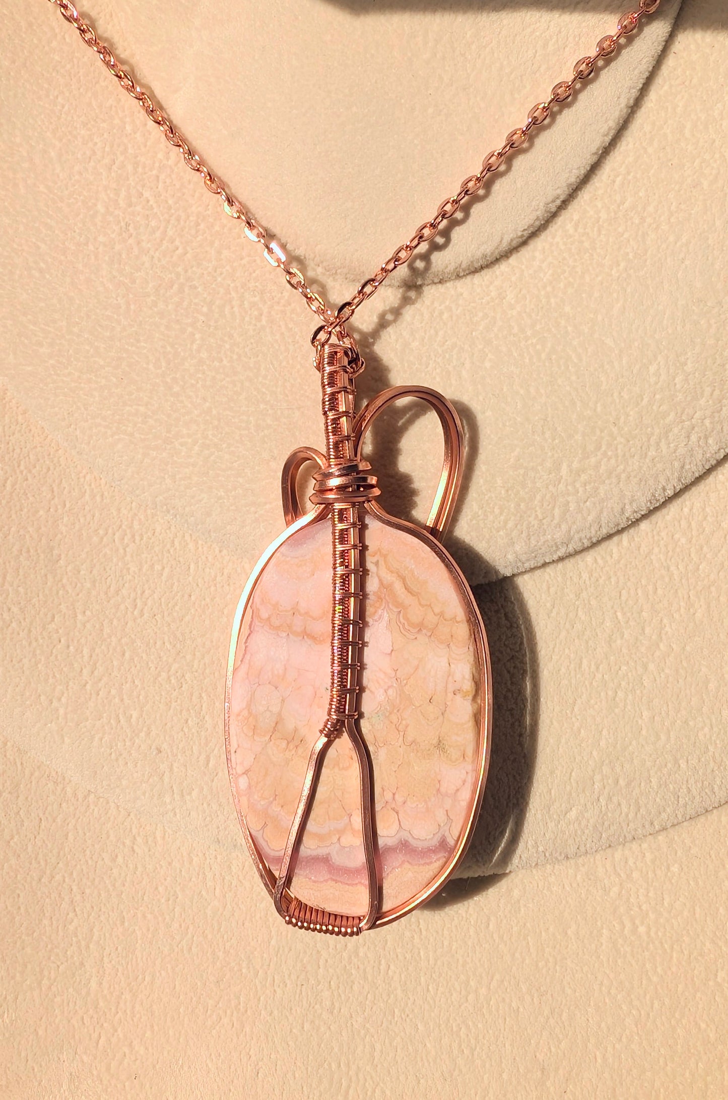 Raw Copper Rhodochrosite Pendant Necklace – Emotional Healing & Heart-Centered Energy