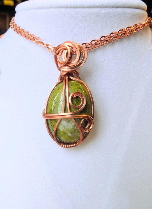Raw Copper Unakite Pendant Necklace