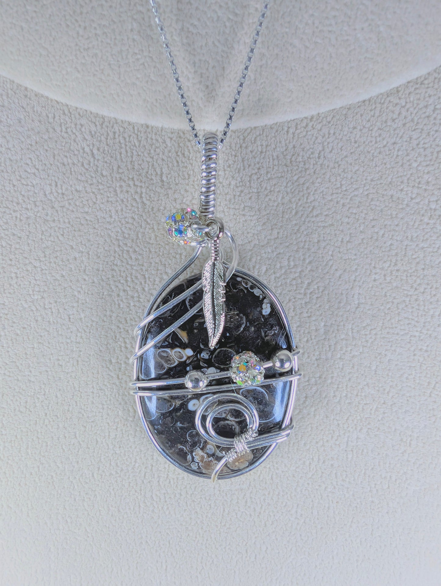 Turritella Agate Cabochon *Sterling Silver* Necklace