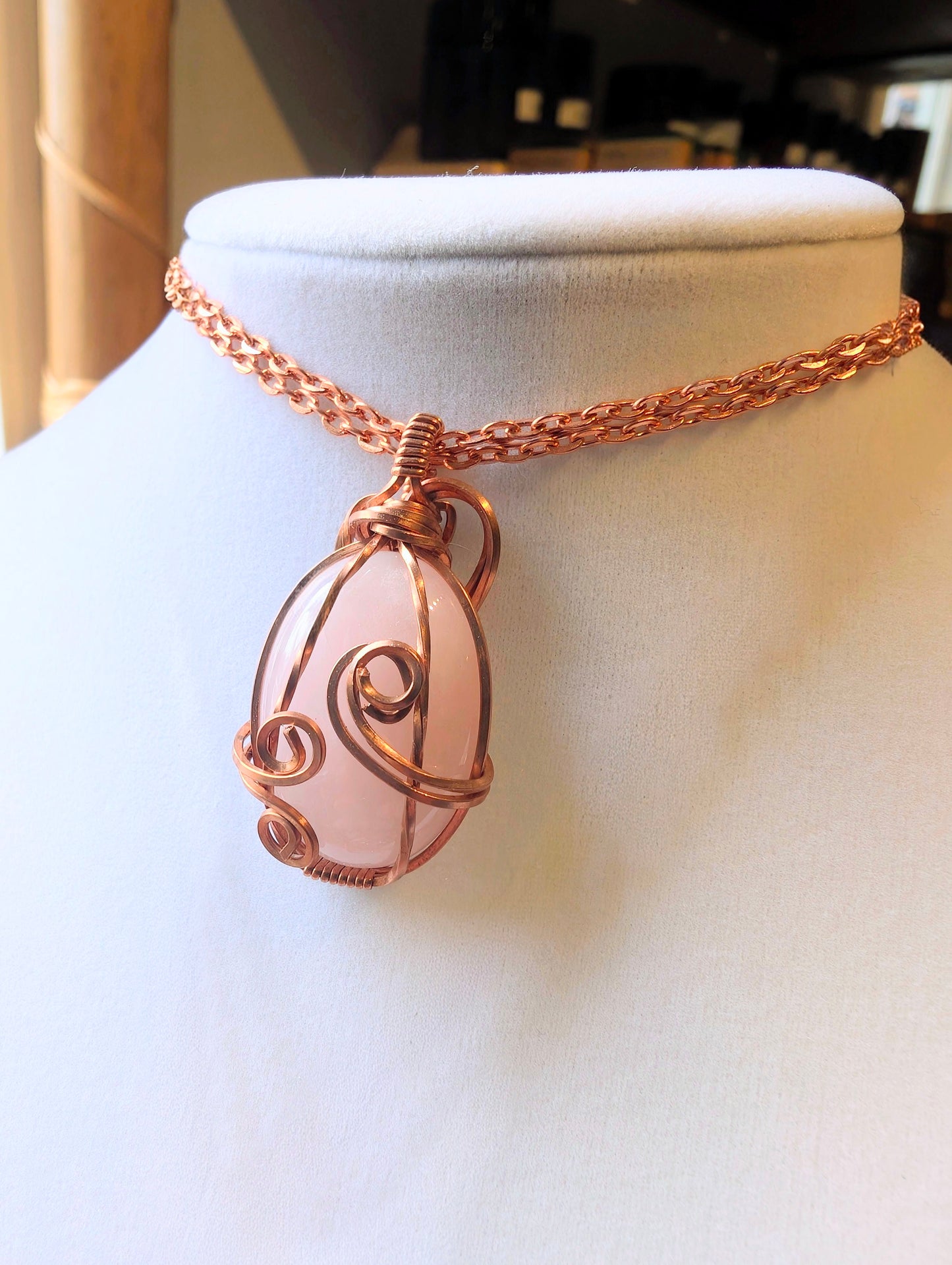 Raw Copper Rose Quartz Pendant Necklace