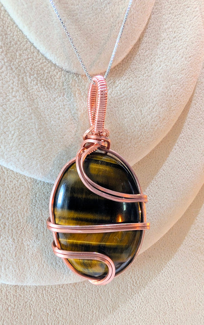 Raw Copper Tigers Eye Pendant Necklace