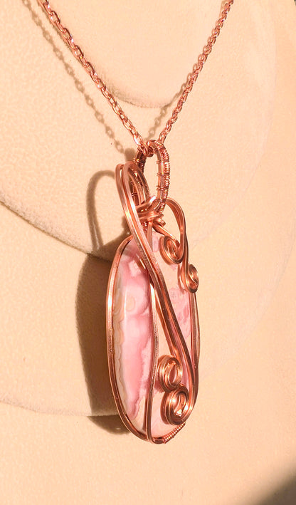 Raw Copper Rhodochrosite Pendant Necklace – Emotional Healing & Heart-Centered Energy