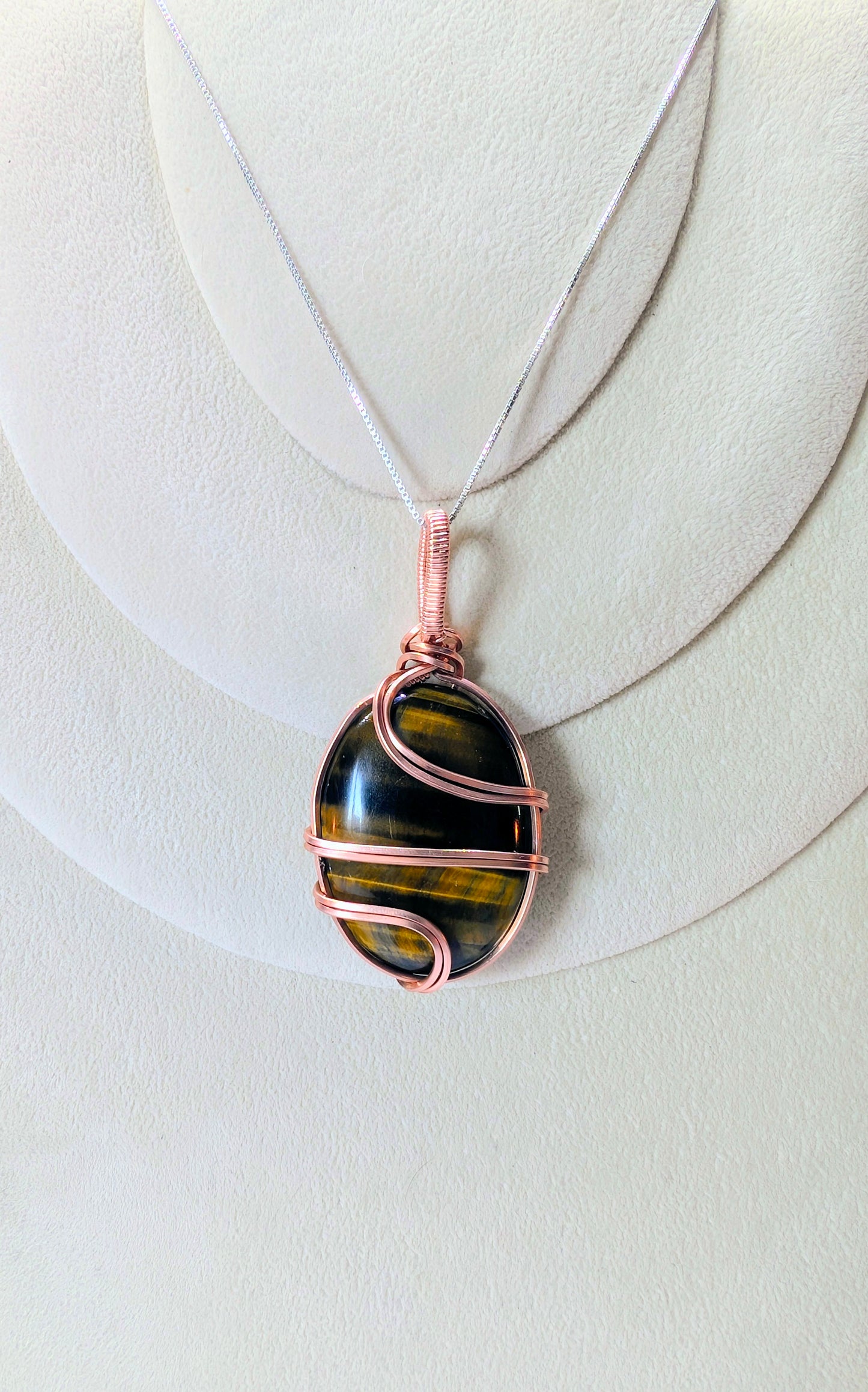 Raw Copper Tigers Eye Pendant Necklace