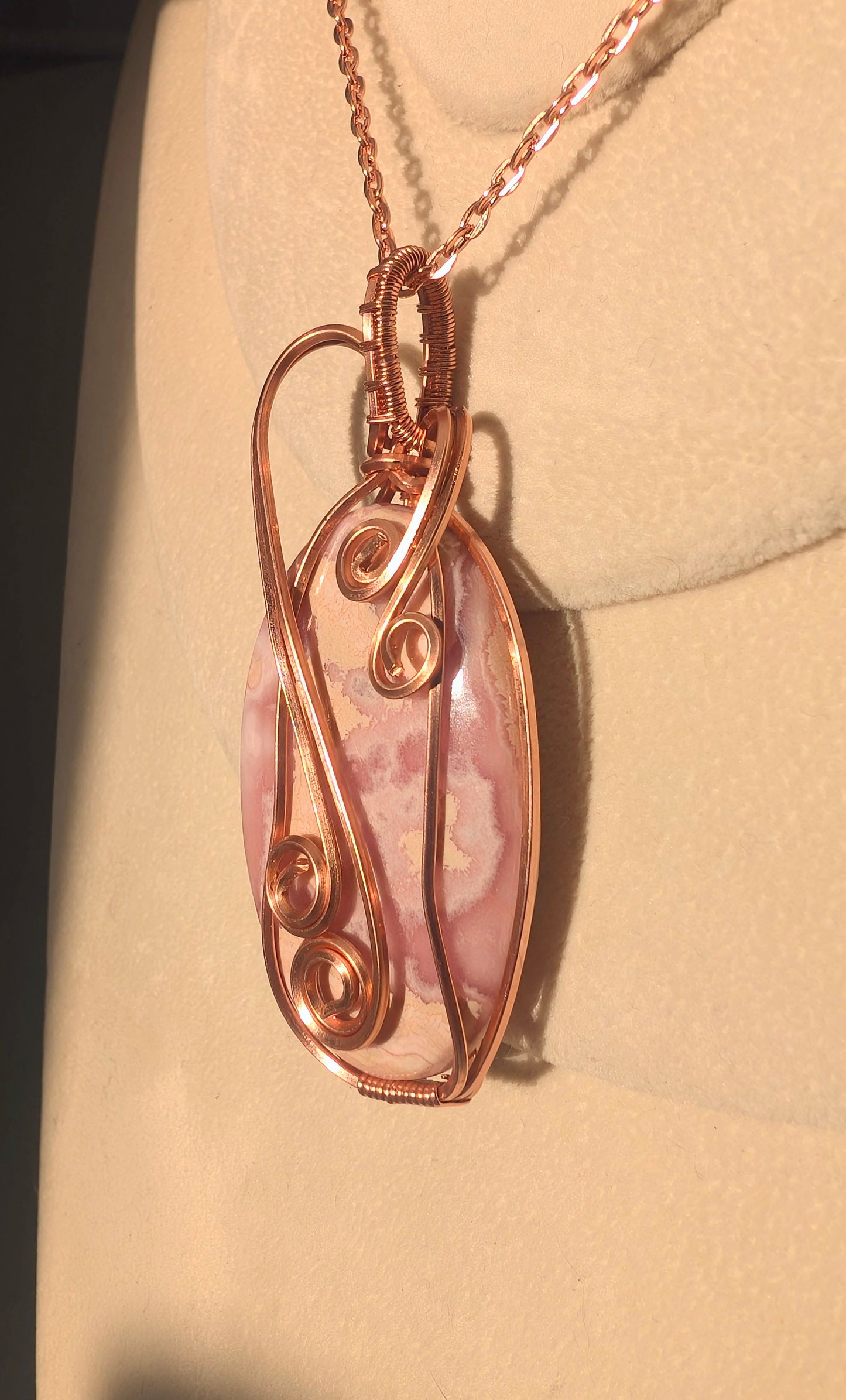 Raw Copper Rhodochrosite Pendant Necklace – Emotional Healing & Heart-Centered Energy