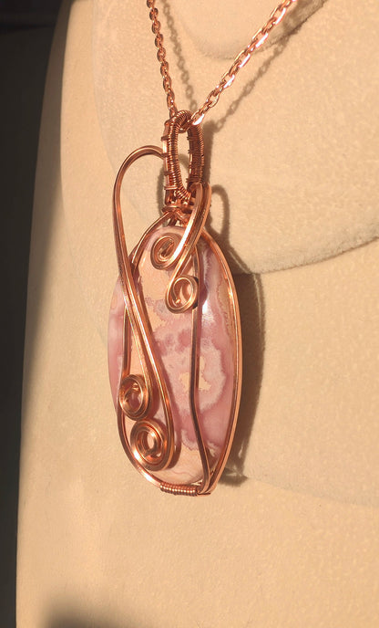 Raw Copper Rhodochrosite Pendant Necklace – Emotional Healing & Heart-Centered Energy