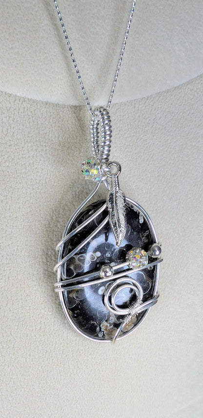 Turritella Agate Cabochon *Sterling Silver* Necklace
