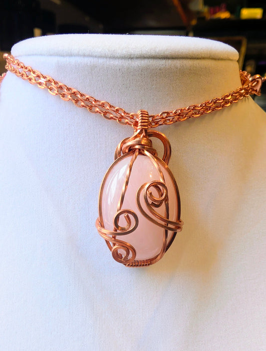 Raw Copper Rose Quartz Pendant Necklace