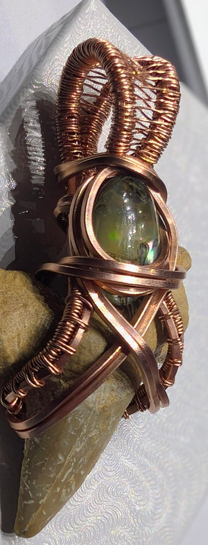 Raw Copper Shark Tooth with Abalone Shell Pendant Necklace