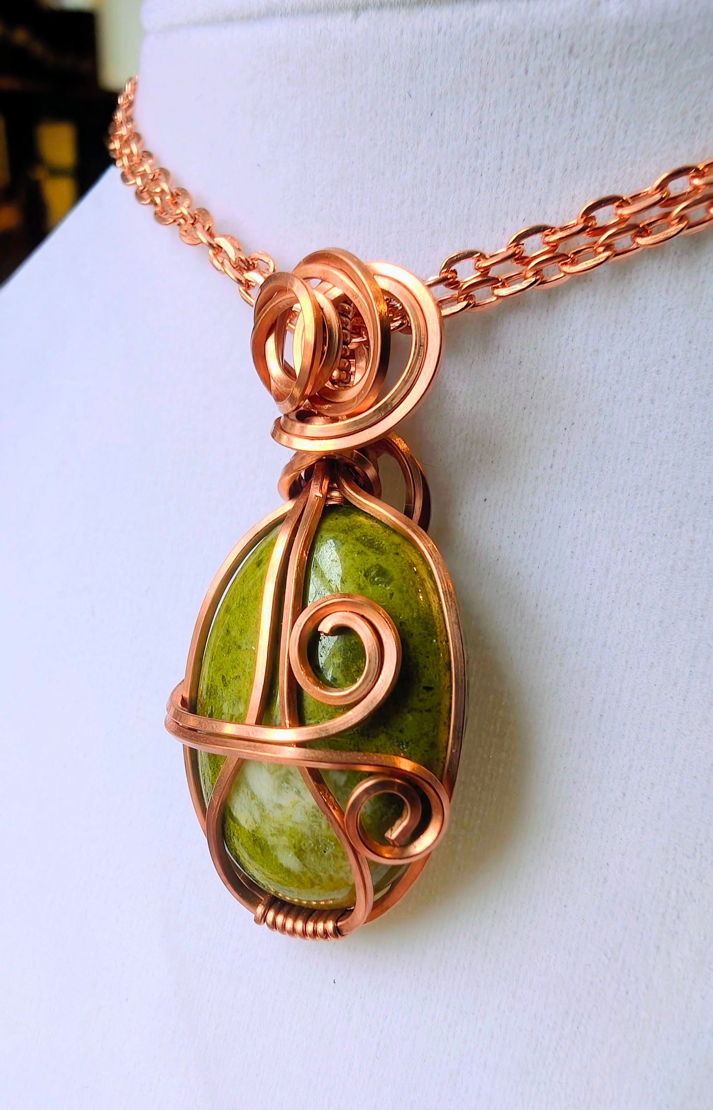 Raw Copper Unakite Pendant Necklace