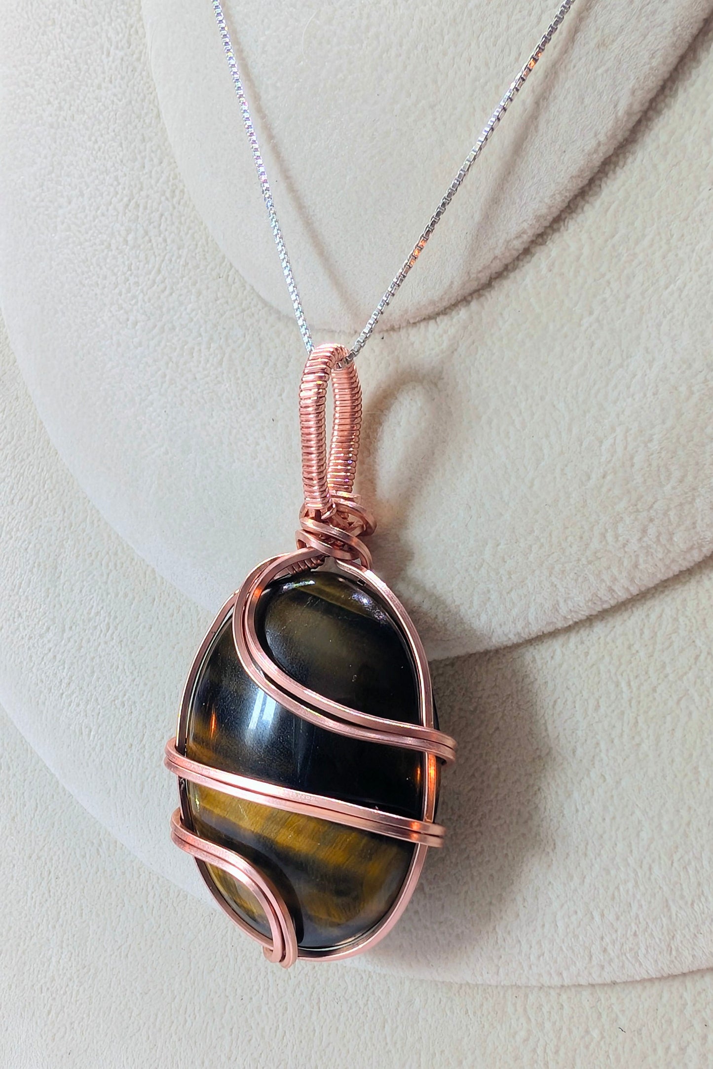 Raw Copper Tigers Eye Pendant Necklace
