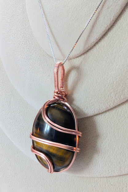 Raw Copper Tigers Eye Pendant Necklace