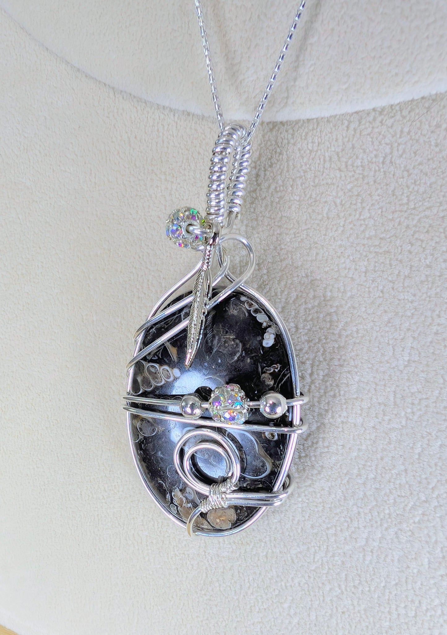Turritella Agate Cabochon *Sterling Silver* Necklace