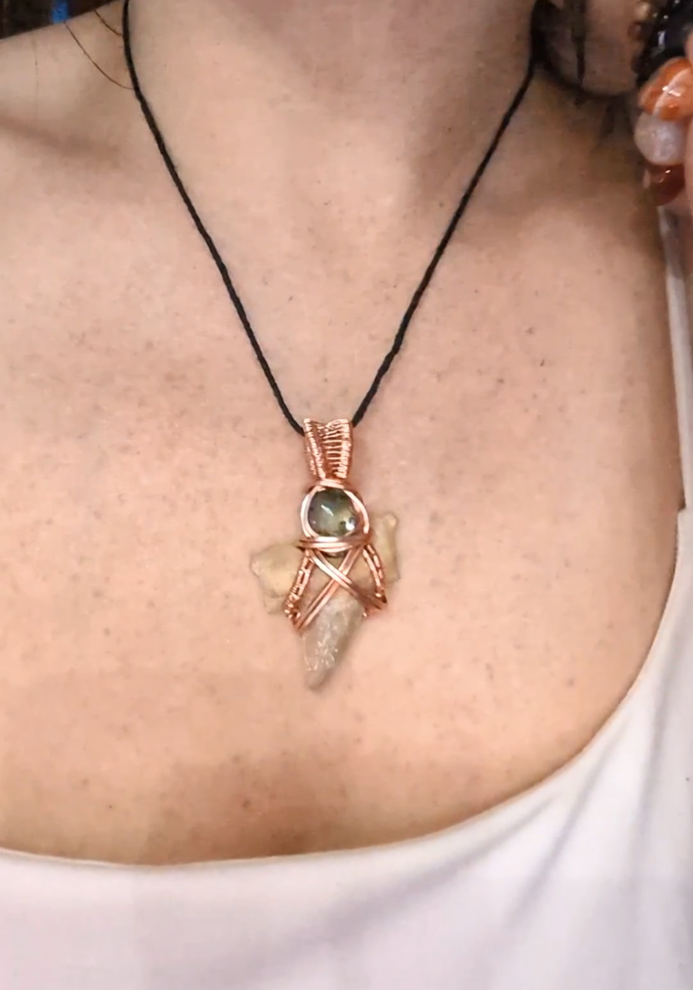 Raw Copper Shark Tooth with Abalone Shell Pendant Necklace