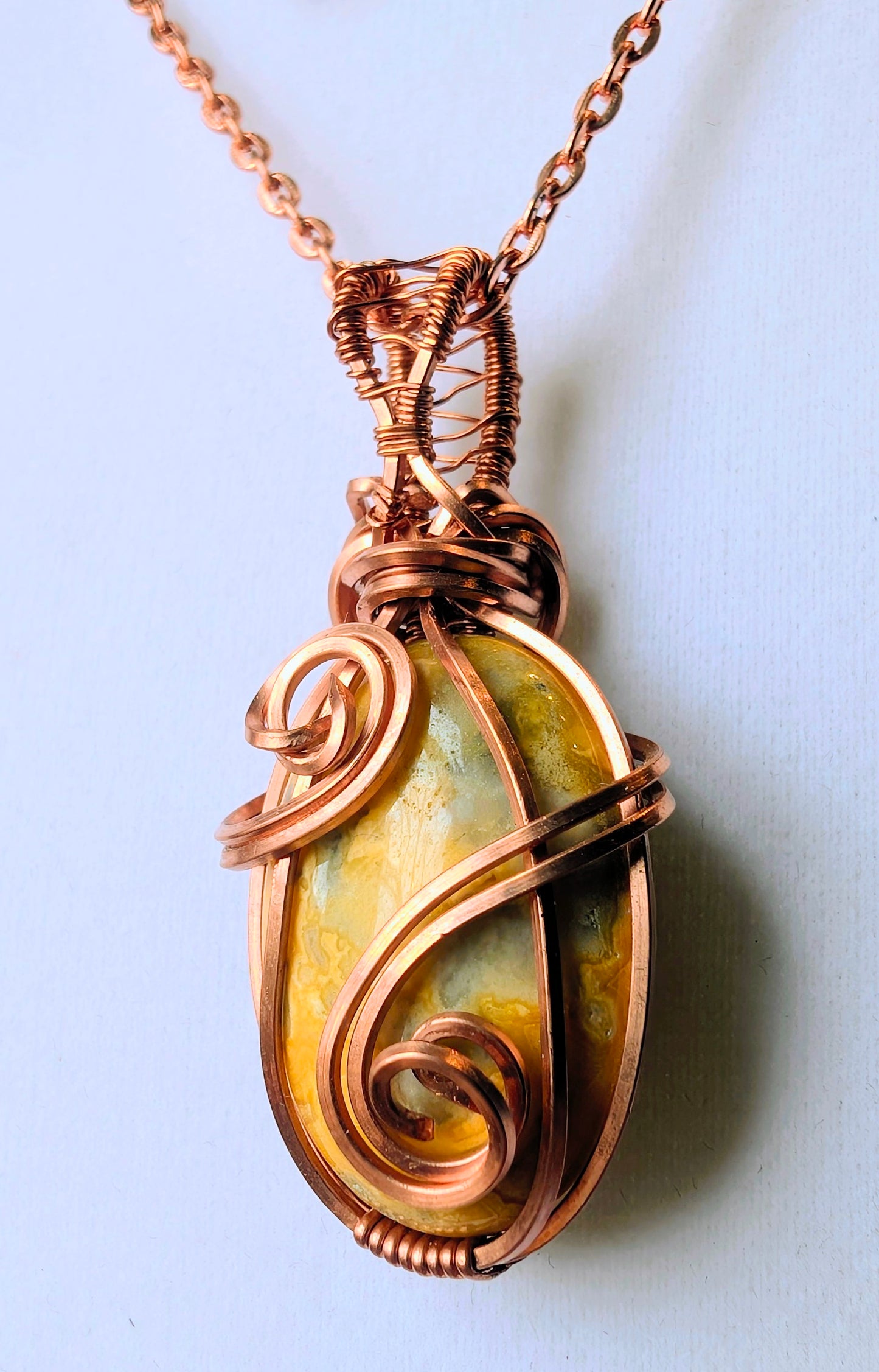 Raw Copper Crazy Lace Agate Pendant Necklace