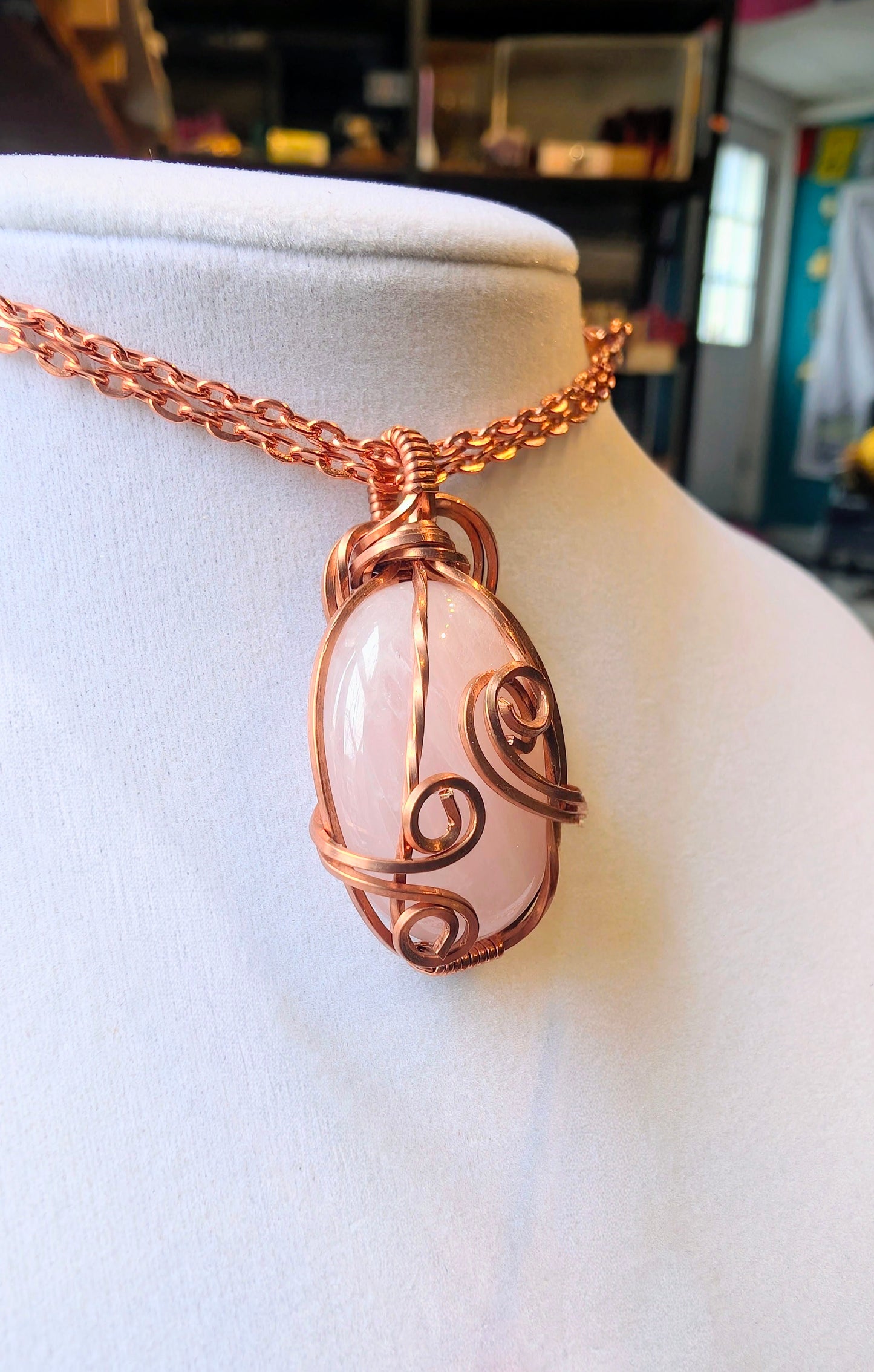 Raw Copper Rose Quartz Pendant Necklace