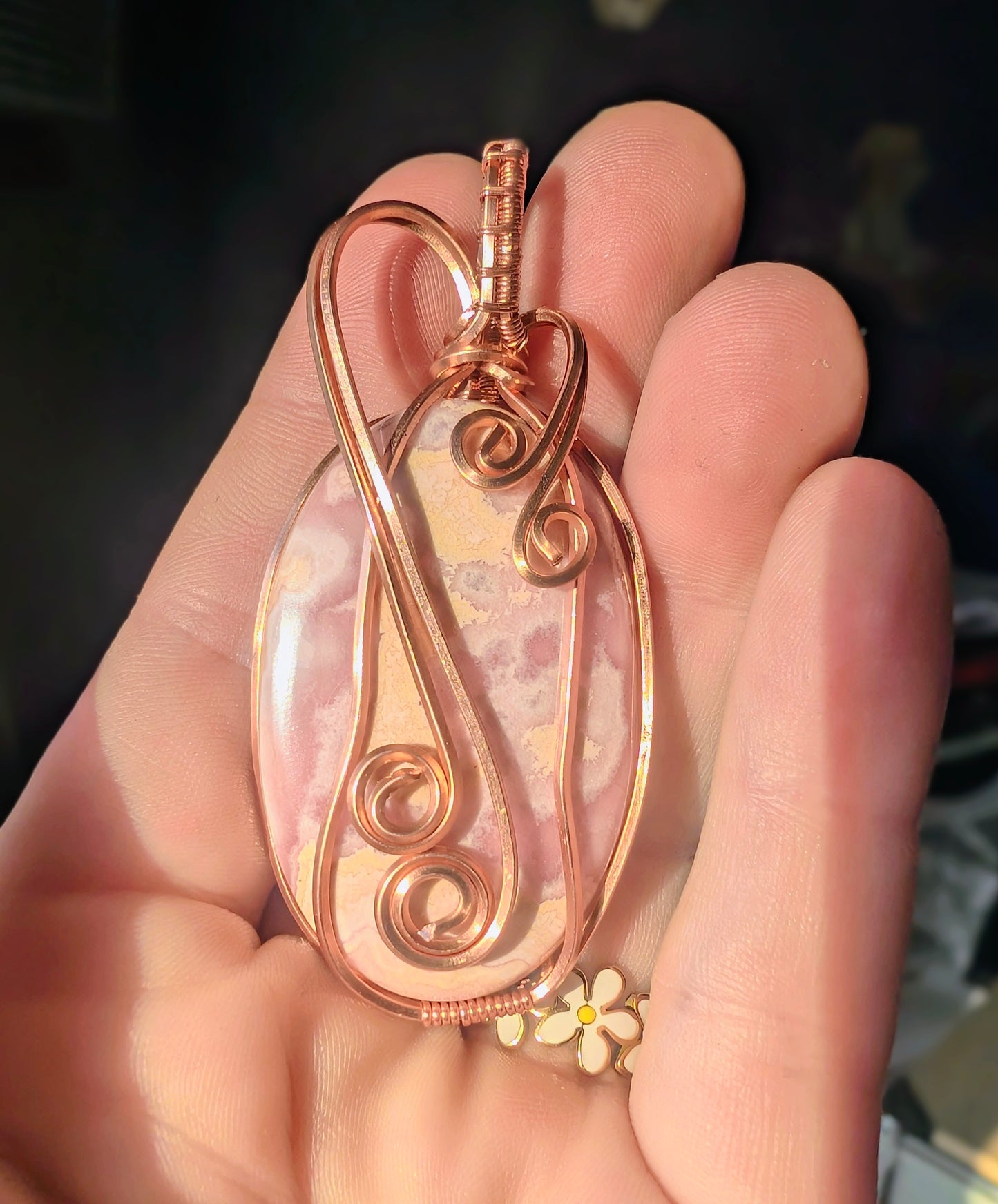 Raw Copper Rhodochrosite Pendant Necklace – Emotional Healing & Heart-Centered Energy