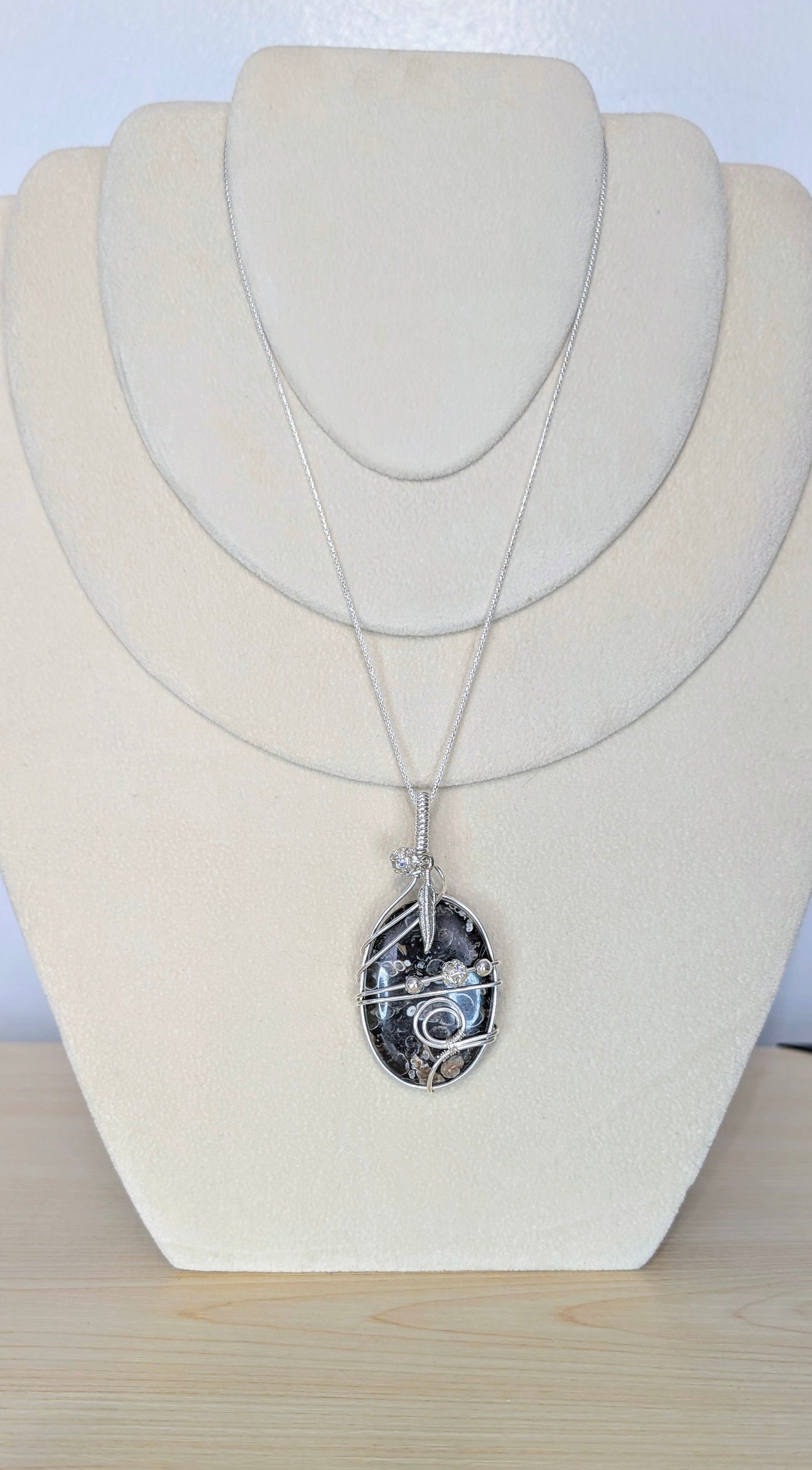 Turritella Agate Cabochon *Sterling Silver* Necklace