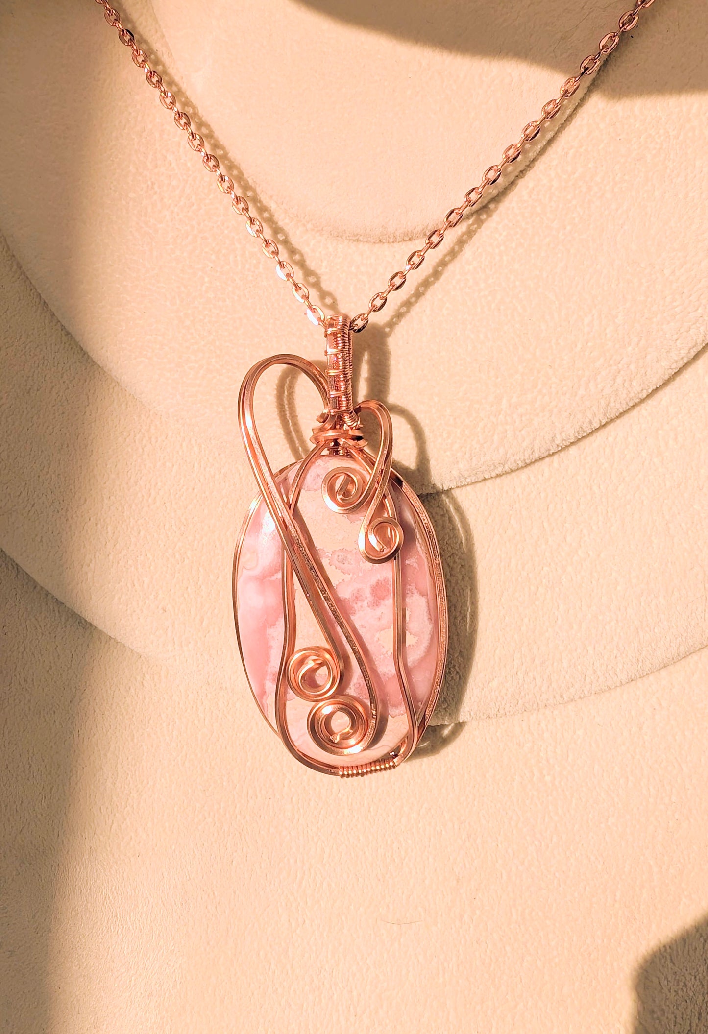 Raw Copper Rhodochrosite Pendant Necklace – Emotional Healing & Heart-Centered Energy
