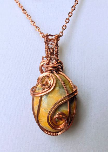 Raw Copper Crazy Lace Agate Pendant Necklace