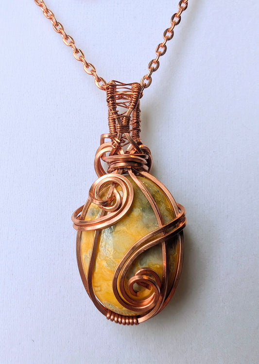 Raw Copper Crazy Lace Agate Pendant Necklace
