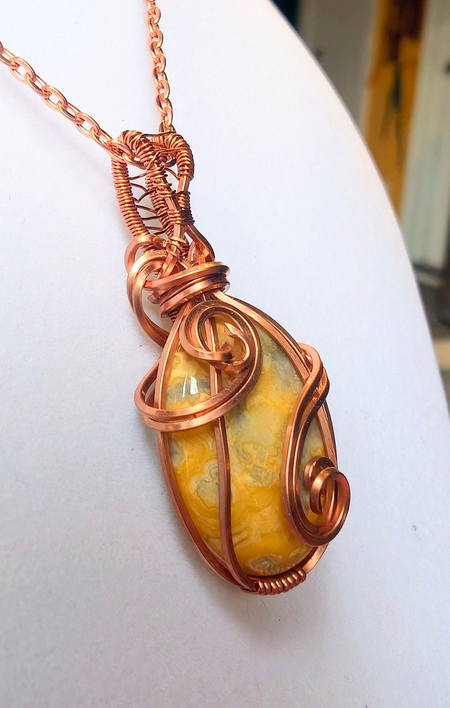 Raw Copper Crazy Lace Agate Pendant Necklace